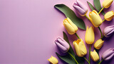 Fototapeta Tulipany - bouquet of tulips on a purple background with space for text Ai generated 