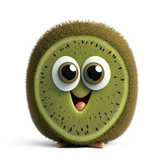 Sticker - Cute Cartoon Kiwi Character on a White Background (Created with Generative AI)