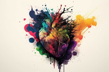  Human heart decorated stylish and colorfull. Generative AI