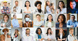 © Serhii - Multiracial people crowd portraits headshots collection, collage mosaic. Many lot of multicultural different male and female smiling faces looking at camera. Diversity and society concept