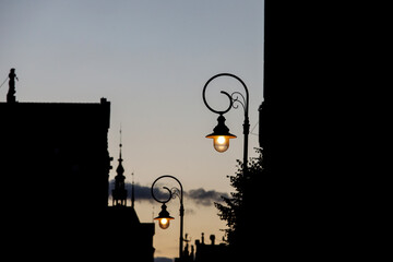 Vintage lanterns on the city streets, old town lamps.