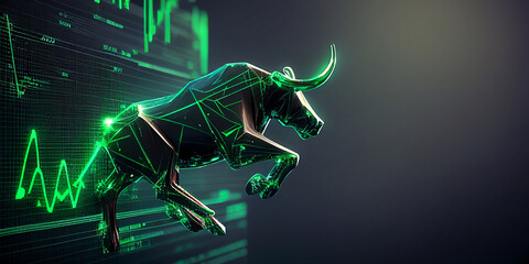 Stock market bull market trading Up trend of graph green background rising price Generative AI.