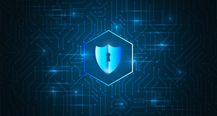 Fototapete - Cyber security for business and internet projects. Vector illustration of data security services. Data protection, privacy, and internet security concept. Hi-tech various background.