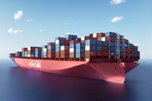 Container Ship Carrying Container Box In Import Export With Quay Crane, Global Business Cargo Freight Shipping Commercial Trade Logistic And Transportation Oversea Worldwide By. Generative AI