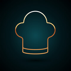 Poster - Gold line Chef hat icon isolated on dark blue background. Cooking symbol. Cooks hat. Vector