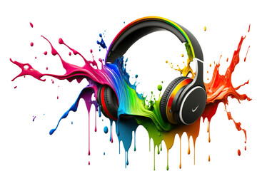 Wall Mural - headphones with rainbow splash. conceptual illustration for music concert or festival. isolated desi