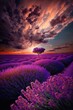 Stunning landscape with lavender field at sunset ,made with Generative AI