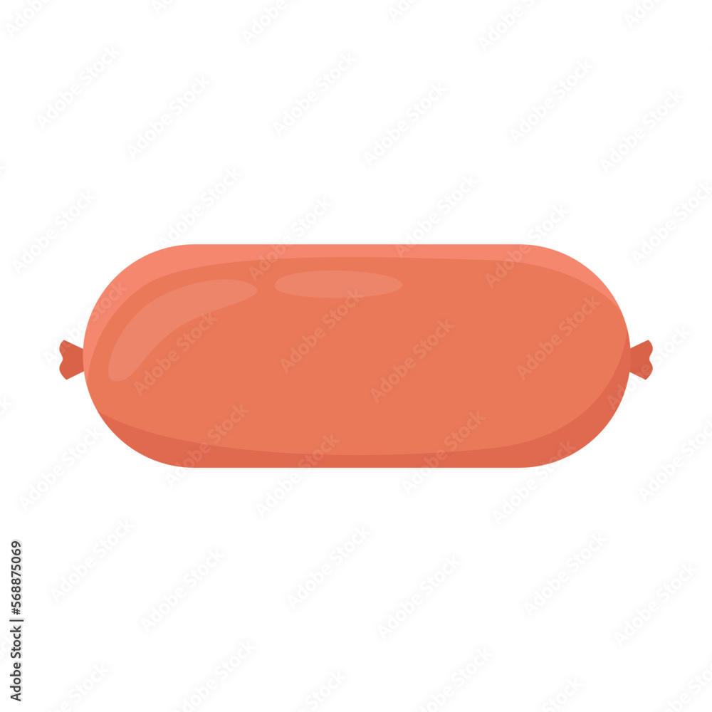 Roll of sausage vector illustration. Cartoon drawing of cooked sausage isolated on white background. Food, meat, butchers shop concept
