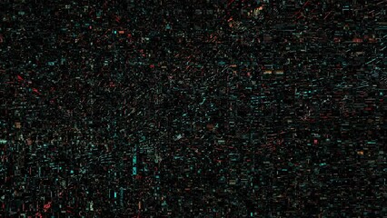 Canvas Print - Colorful abstract small particle rotating on black background. Futuristic, big data animation concept