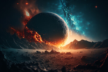 Wall Mural - space and glowing nebula background. ai generated.