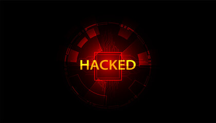 abstract circle signal Or are warned that it has been hacked by viruses, malware or hackers on a red digital background.