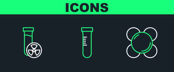 Sticker - Set line Molecule, Test tube with toxic liquid and icon. Vector