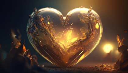 Wall Mural - A golden glass heart with ethereal background. Generative AI, this image is not based on any original image, character or person.	
