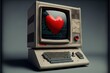 St.Valentine's Day: Vintage computer with heart on display. AI