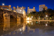 Beautiful architecture of the Pont De La Mar bridge that crosses the Turia river in Valencia, Spain
