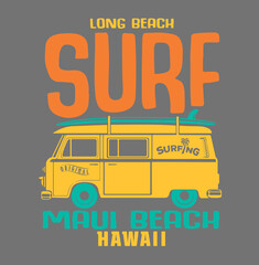 Wall Mural - surf car sketch text with the waves view illustration, for t-shirt prints, posters and other uses.