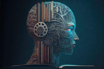 Poster - Artificial intelligence concept. 3d illustration. Human head with gears