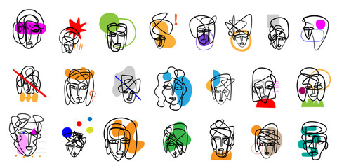 faces of people - drawn continuous line ,vector design element