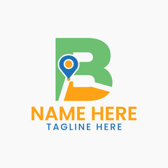 Letter B Location Logo Concept With Gps Symbol, Pin Icon Template