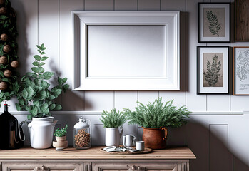 Wall Mural - Mockup picture frame, farmhouse interior design. Generative AI