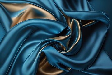 Wall Mural - a blue and gold fabric with a very large amount of folds on it's sides and a very large amount of folds on the other side of the fabric. generative ai