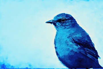 Wall Mural -  a painting of a blue bird sitting on a ledge with a blue sky in the back ground behind it and a blue sky in the background.  generative ai