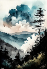 Wall Mural - National Parks - Great Smoky Mountains - Watercolor - Generative Art