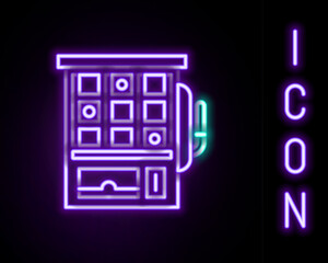 Sticker - Glowing neon line Slot machine icon isolated on black background. Colorful outline concept. Vector