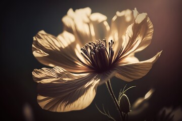 Sticker -  a close up of a flower with a blurry background of the petals and petals on the petals are yellow and brown, and the petals appear to be very large.  generative ai