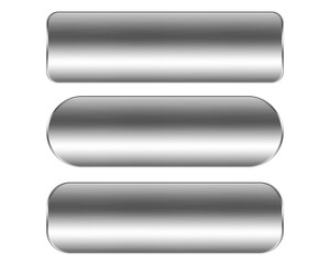 Silver metallic glossy square menu button objects set elements isolated on white background