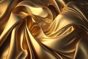 Wall Mural - a gold colored fabric with a very large amount of folds on the side of the fabric and the top of the fabric is very large. generative ai