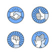 Handshake, high five, thumb up, raised fist icon.
