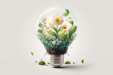 Light bulb with flower inside. Genrative AI