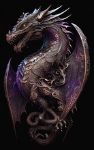 Mystical Dragon Family Crest On Black, Generative Ai