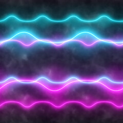 Wall Mural - Abstract Blue And Purple Neon Lines In The Smoke, Glowing Design, Modern Tomorrow Aesthetic Style, Fluorescence Background With Elements For Banners, Posters, Templates. 3D Fashion Render Design