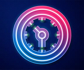 Poster - Glowing neon line Clock icon isolated on blue background. Time symbol. Vector