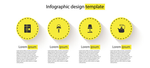 Wall Mural - Set Refrigerator, Spatula, Table lamp and Kettle with handle. Business infographic template. Vector