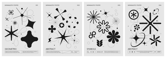 retro futuristic vector set posters with silhouette minimalistic basic figures, extraordinary graphi