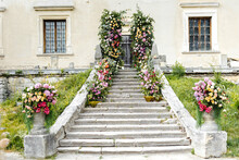 Stone Stairs Decorated With Flowers