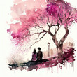 Liebende unter einem rosanen Baum
