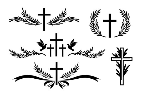 funeral ornamental decorations. vector memorial design elements. borders and dividers with cross, do