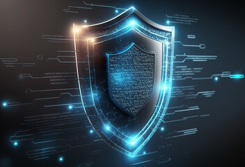 Safety shield technology on data connections futuristic background, protection shield technology, cyber security for web, generated ai