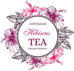  Hibiscus tea label in vintage hand drawn style