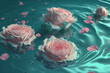 lovely pastel color roses floating on water flower petals, minimal  floral love valentine's day,generative ai.