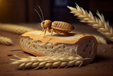 Insekten in Lebensmittel. Brot mit Insekt - Generative Ai 