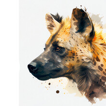 Hyena Head, Animal, Watercolor Illustration Isolated On A White Background, Generative Ai.