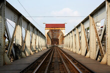 Closeup Old Old Vietnamese Railway Bridge, Metal Building Structure