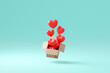 © Pixel Stories/Stocksy - Red heart balloons coming out of delivery box St. Valentine's concept