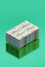 20 US Dollars Money Stack On Green Background