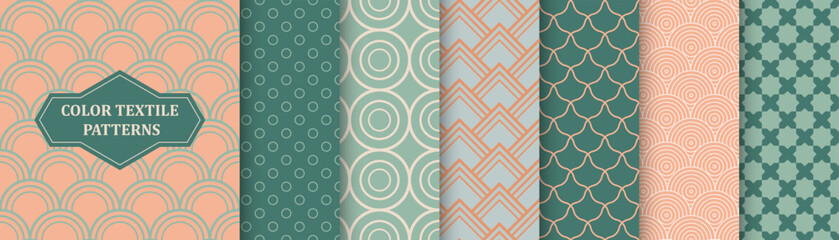 Collection of vector seamless geometric color patterns - classic elegant design. Ornamental repeatable vintage backgrounds. Retro endless prints